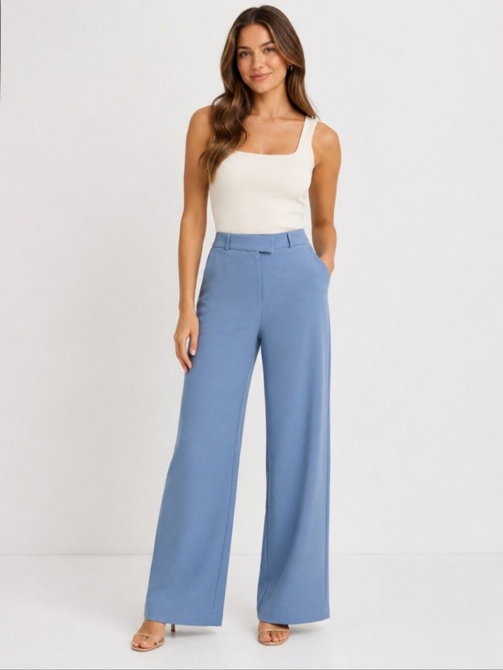 J.McLaughlin Brock Pants Fair Blue High Rise Wide Leg Trousers Knit Women’s 10